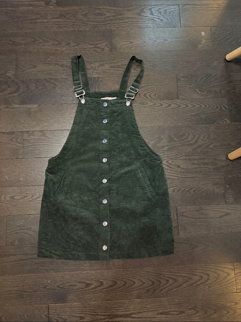Francesca's Collections Dark Green Corduroy Button-Front Overall Dress